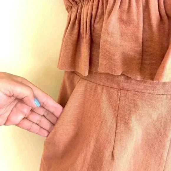 Vici Blush Pink Strapless Ruffled Pockets 70’s 100% Cotton Shorts Romper Size M - Picture 6 of 16